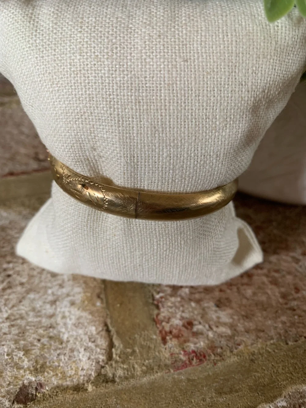 Vintage Gold Tone Floral Engraved Bracelet with Rose Accent